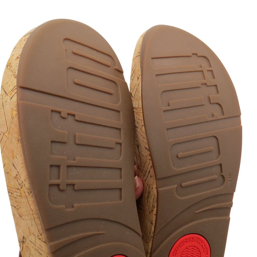 FITFLOP Women's Brown Leather Ibiza Cork Wedge Sandals Size 8 Studded Thong - Picture 9 of 11